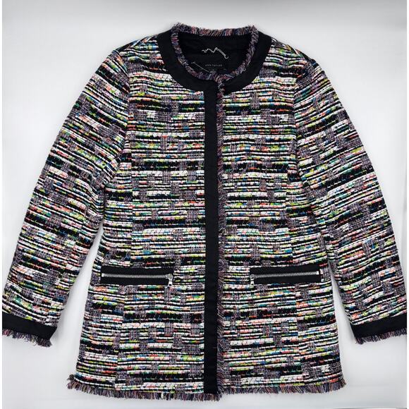 Ann Taylor Tweed Multi Color Zip Up Black Jacket XS - Picture 3 of 6